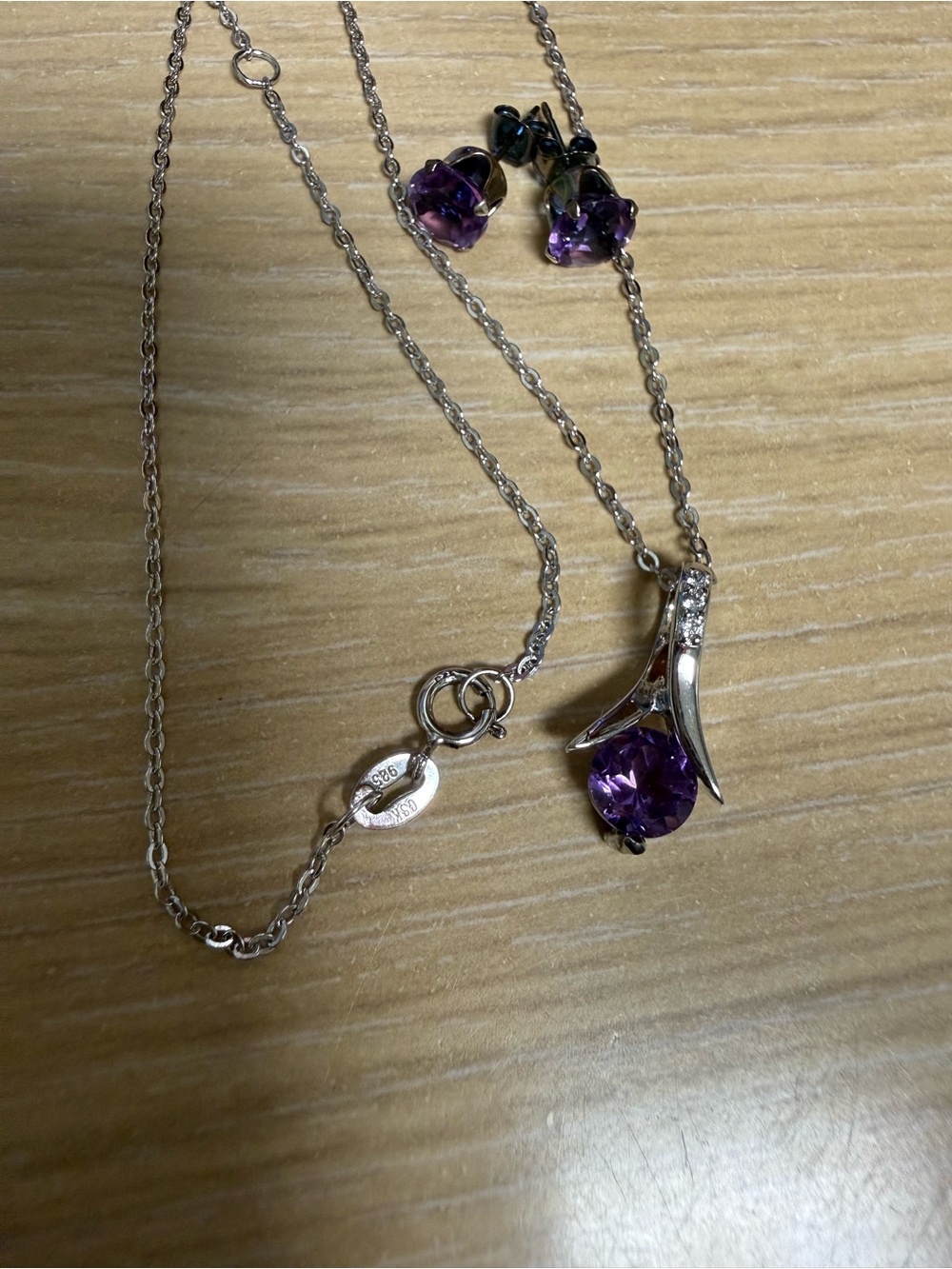 Sterling Silver Amethyst Pendant Necklace and Earrings Set